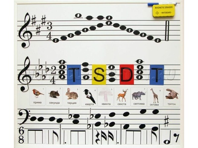 Настенная магнитно-маркерная доска с нотным станом и знаками музыкальной нотации (86 х 75 см)